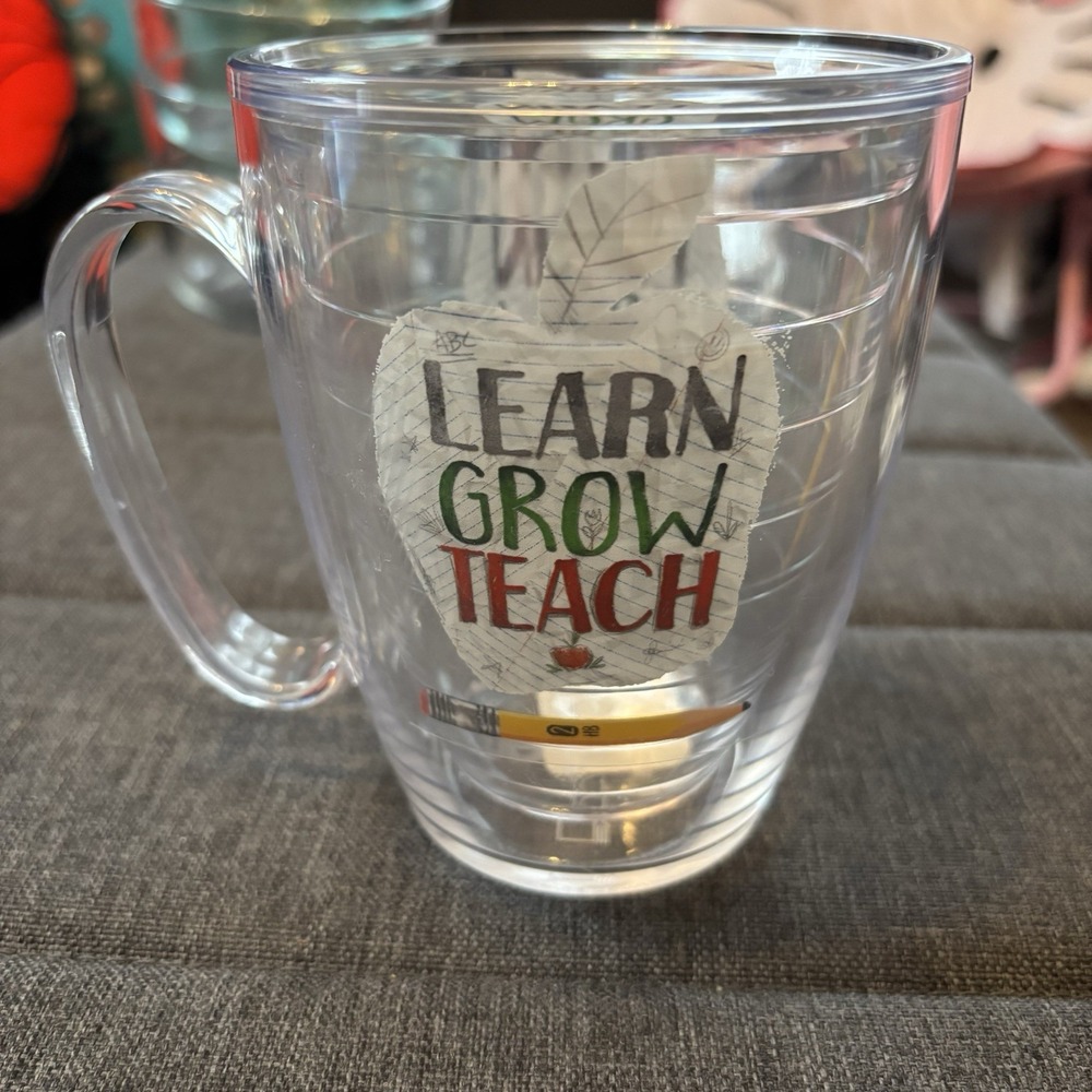 Tervis Insulated Mug 16oz LearnGrowTeach Apple Pencil Teacher Gift Clear Tumbler